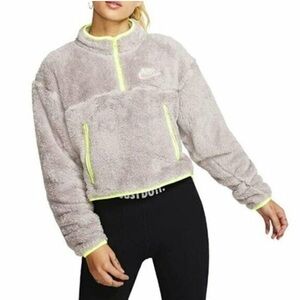 Nike 1/4 Zip Sherpa Fleece Crop Top sweater jacket size XS grey